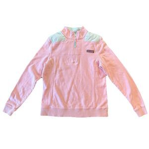 Vineyard Vines Womens Pink and Mint Whale Embroidered Shep 1/4 Zip Shirt Small